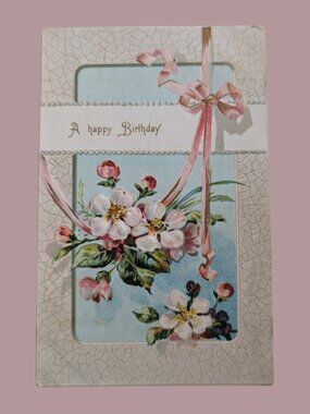 10/$25 Antique Postmarked Embossed Floral Birthday Postcard Undivided Back